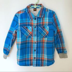 Tea faux fur lined flannel button down